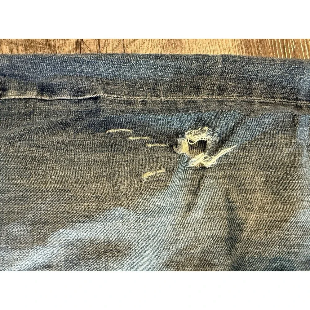 Rock Revival Chuck Straight Jeans Blue Heavy Stitch Distressed Mens Size 38x33